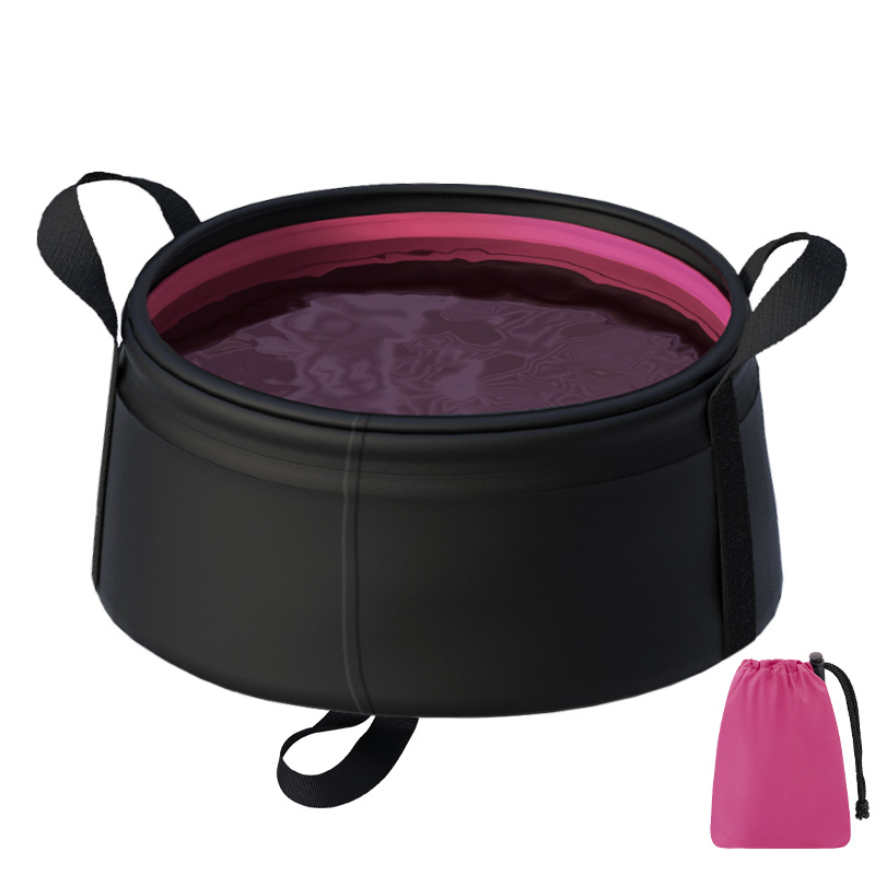 V888-ELOSUNG33740-202507301022-00 2PCS Rose Red 8.5L Portable Folding Water Basin - Collapsible Bucket with Carry Bag for Camping & Travel - Image 1