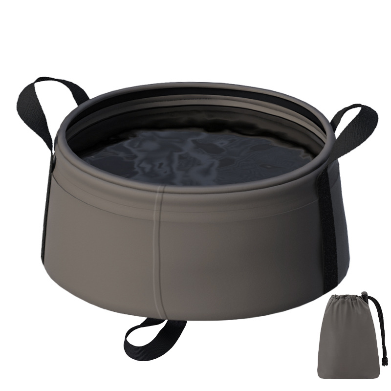 V888-ELOSUNG33742-202507301022-00 2PCS Dark Khaki 8.5L Portable Folding Water Basin - Collapsible Bucket with Carry Bag for Camping & Travel - Image 1