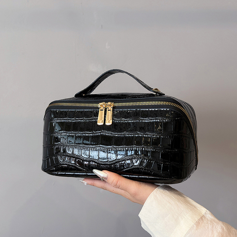V888-ELOSUNG33753-202508111453-00 Black Chic Croc-Embossed Travel Makeup Case Large Capacity Cosmetic Organizer Bag - Image 1