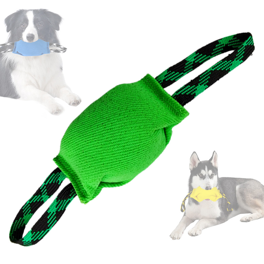 V888-ELOSUNG33807-202508300011-00 Green Durable Dog Tug Toy with 2 Handles - Interactive Bite Pillow for Training & Tug of War - Image 1