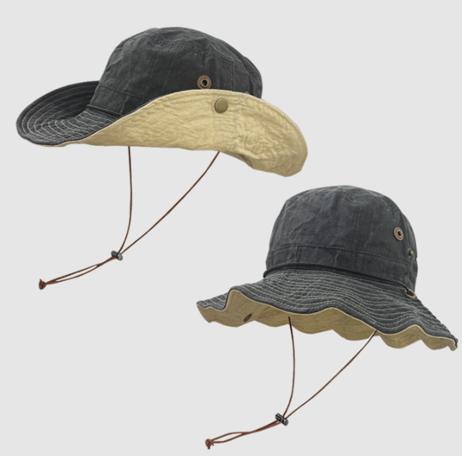 V888-ELOSUNG33831-202509021105-00 Black Wide Brim Outdoor Cowboy Sun Hat - Adjustable & Breathable for Hiking, Fishing, and Camping - Image 1