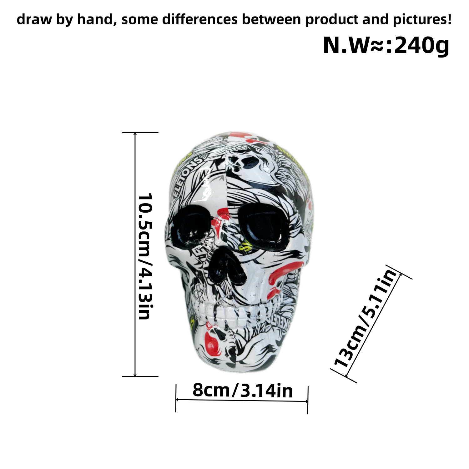 V888-ELOSUNG33882-202509091610-00 Small White Colorful Floral Skull Statue - Intricate Day of the Dead Style Resin Figurine for Halloween & Home Decor - Image 1