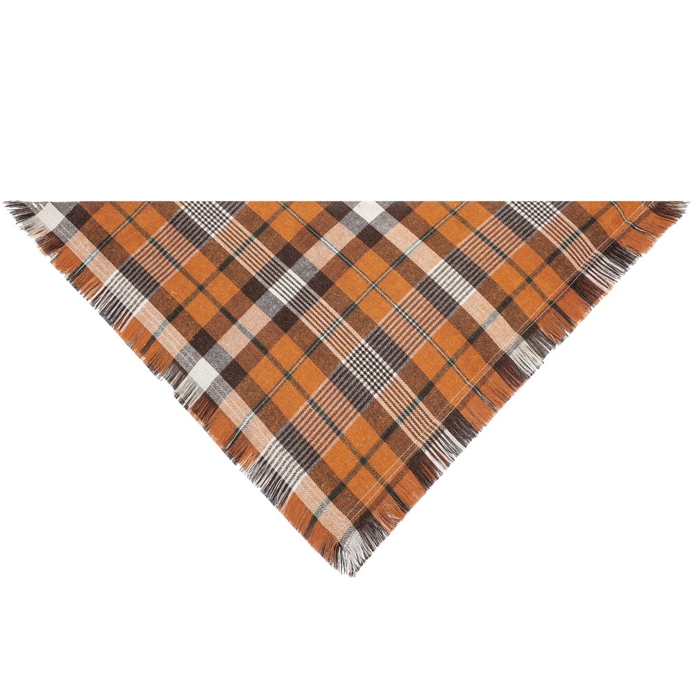 V888-ELOSUNG33902-202509101610-00 Orange M 65x45x45cm Thanksgiving Plaid Dog Bandana 2-Pack - Festive Tassel Triangle Scarf for Pets - Image 1