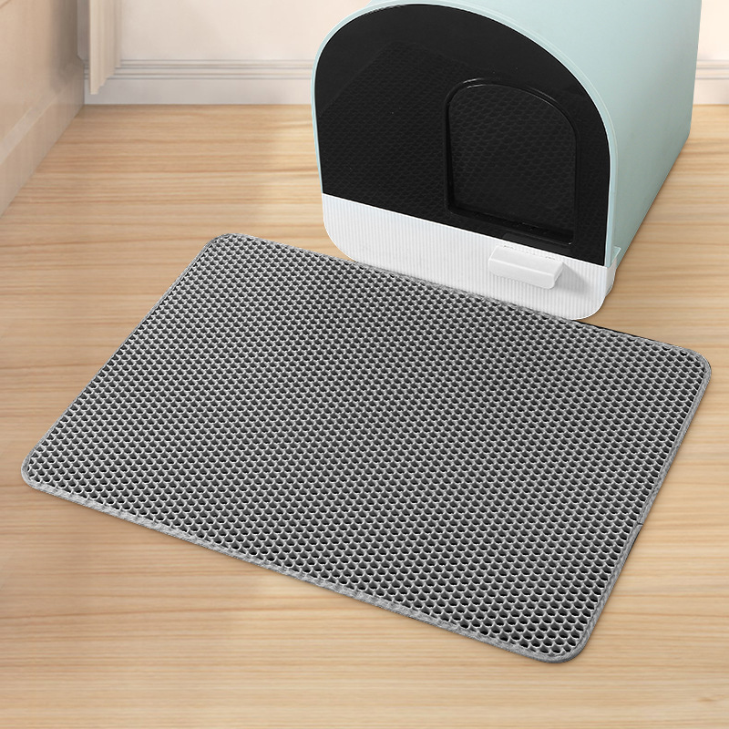 V888-ELOSUNG33930-202509221005-00 Grey Large Double-Layer Cat Litter Trapping Mat - Waterproof EVA Honeycomb Design for Scatter Control (45cm x 60cm) - Image 1