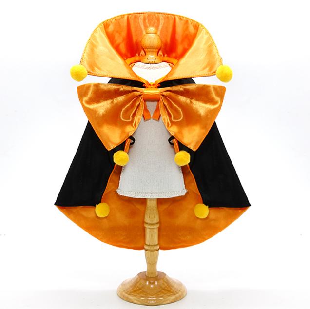 V888-ELOSUNG34356-202507071015-00 Orange Regal Vampire Pet Cape | Halloween & Christmas Costume Cloak with Bow & Pom-Poms for Dogs and Cats(Size M) - Image 1