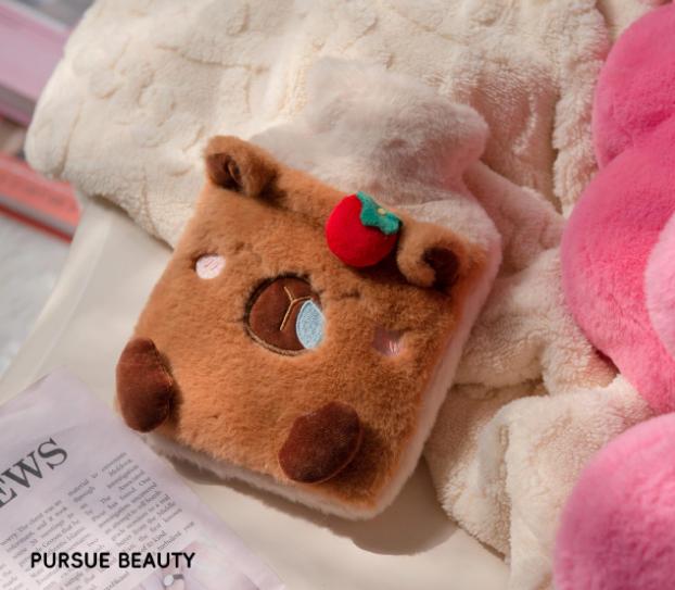 V888-ELOSUNG34364-202507071016-00 Dark brown Cozy Capybara Hot Water Bottle with Soft Plush Cover | Leak-Proof PVC Water Bag for Soothing Pain Relief & Winter Comfort - Image 1
