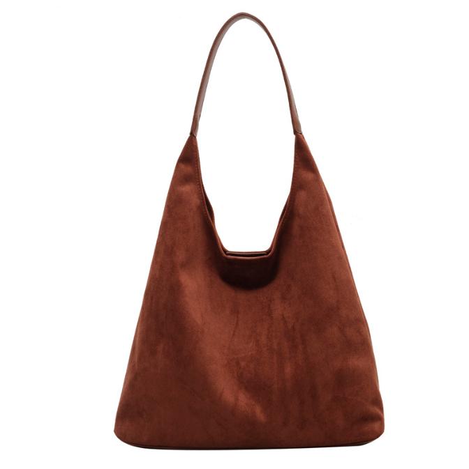 V888-ELOSUNG34376-202507071026-00 Brown Chic Faux Suede Tote Bag with Matching Pouch | Large Capacity Slouchy Shoulder Bag - Image 1