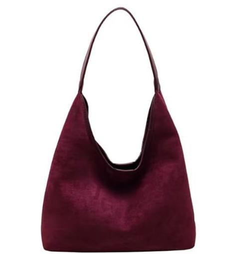 V888-ELOSUNG34378-202507071026-00 Wine red Chic Faux Suede Tote Bag with Matching Pouch | Large Capacity Slouchy Shoulder Bag - Image 1