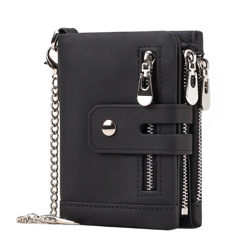 V888-ELOSUNG34436-202507151036-00 Black Genuine Leather Men's RFID Blocking Wallet - High Capacity Trifold with Zipper Coin Pocket - Image 1