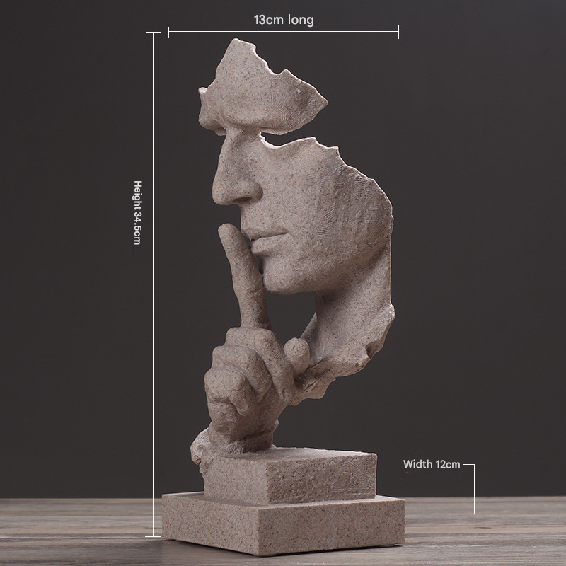 V888-ELOSUNG34505-202507211312-00 Sandstone color Modern 'Silence is Golden' Abstract Sculpture - Nordic Resin Art Statue for Office & Living Room Decor - Image 1