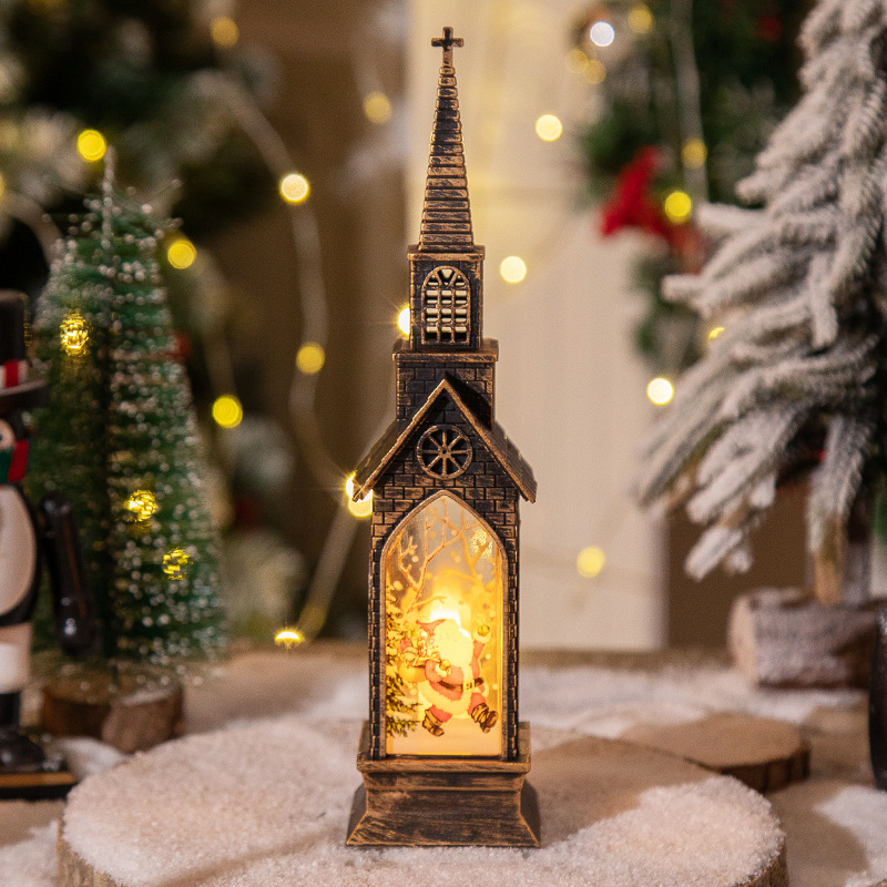 V888-ELOSUNG34506-202507221435-00 3-pcs Santa Claus Vintage Christmas Church LED Lantern - Battery Operated Decorative Holiday Night Light - Image 1