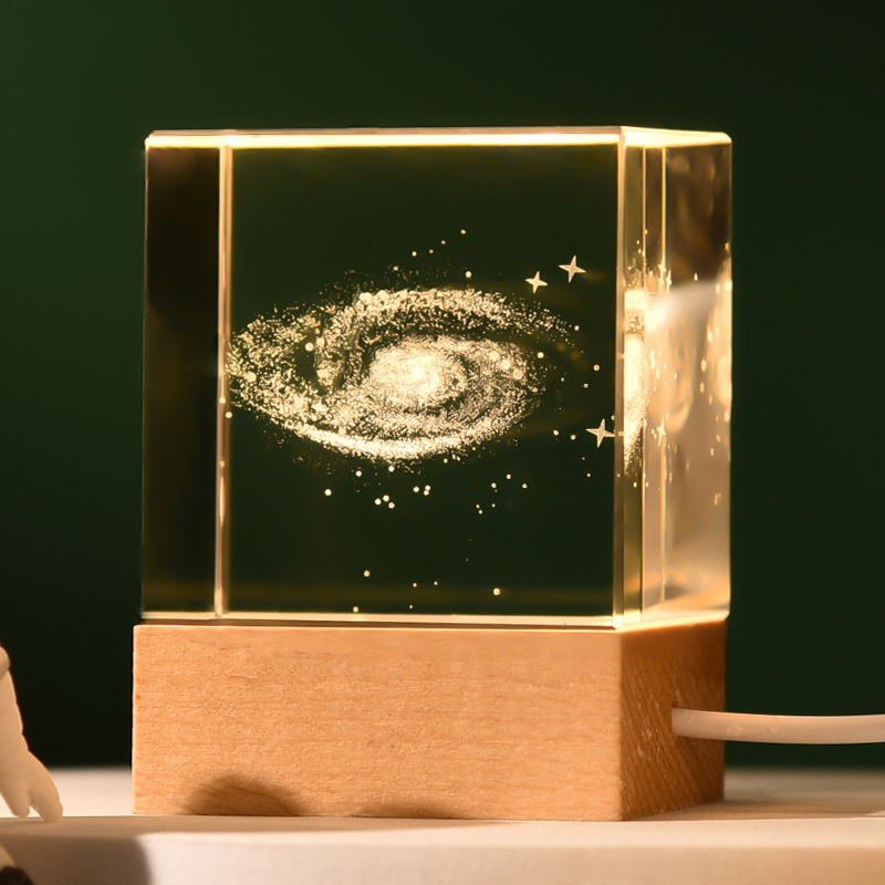 V888-ELOSUNG34510-202507211316-00 Milky Way Luminous 3D Crystal Cube Night Light - Laser Engraved Artwork with Solid Wood Base - Image 1