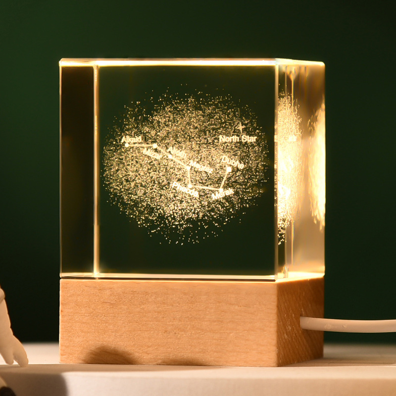 V888-ELOSUNG34516-202507211317-00 The Big Dipper Luminous 3D Crystal Cube Night Light - Laser Engraved Artwork with Solid Wood Base - Image 1