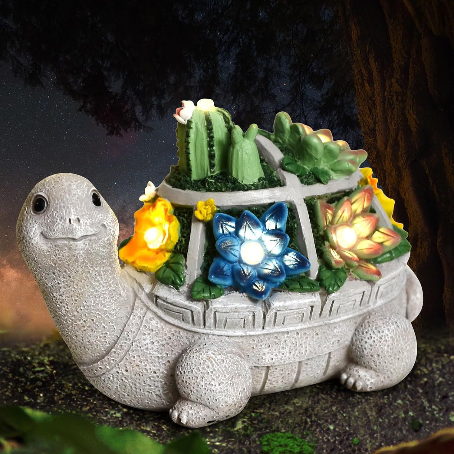 V888-ELOSUNG34550-202507281711-00 Cactus turtle Charming Solar-Powered Animal Garden Statue - Waterproof Resin Figurine with Glowing LED Accents - Image 1