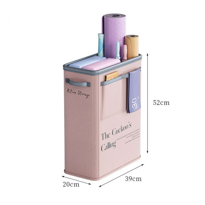 V888-ELOSUNG34553-202507281653-00 Pink Premium Fabric Yoga Mat Storage Basket - Slim & Foldable Organizer for Home Gym Equipment - Image 1