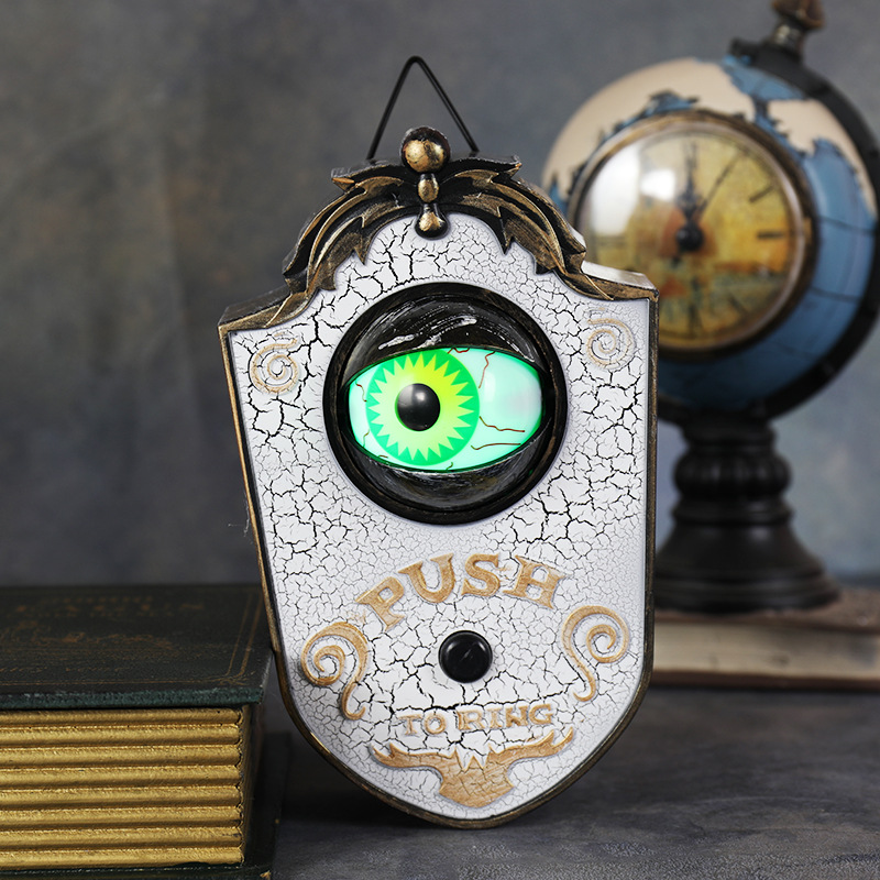 V888-ELOSUNG34559-202507301017-00 2-Piece White Halloween Animated Eyeball Doorbell - Spooky Light-Up Prop with Scary Sounds for Party & Door Decoration - Image 1