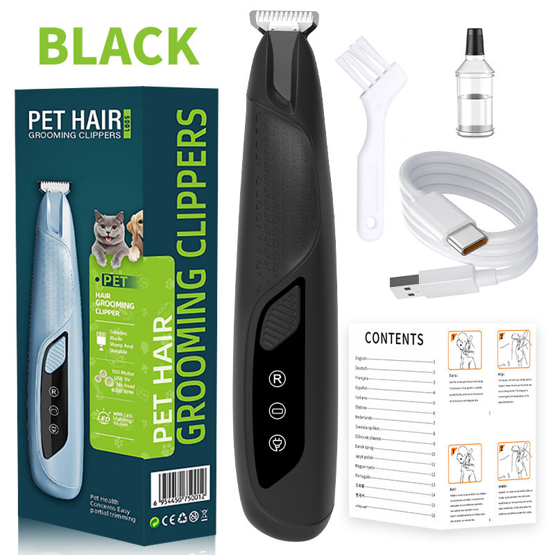 V888-ELOSUNG34572-202507301021-00 Black Precision Pet Paw Trimmer - Waterproof & Rechargeable Grooming Clipper for Dog & Cat Paws, Eyes, and Ears - Image 1