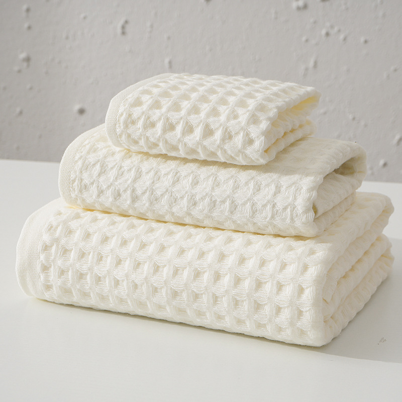 V888-ELOSUNG35601-202507070950-00 Luxurious 100% Cotton Waffle Weave Towel Set - 3-Piece Absorbent, Quick-Drying & Soft(White) - Image 1