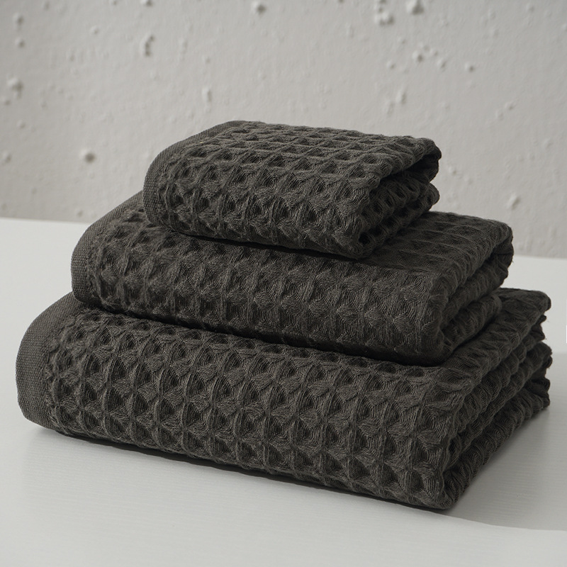 V888-ELOSUNG35605-202507070955-00 Luxurious 100% Cotton Waffle Weave Towel Set - 3-Piece Absorbent, Quick-Drying & Soft(Dark Brown) - Image 1