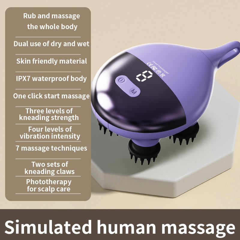V888-ELOSUNG35645-202507100945-00 Intelligent 3D Electric Head & Scalp Massager - 7 Massage Techniques, IPX7 Waterproof, Rechargeable(Purple) - Image 1