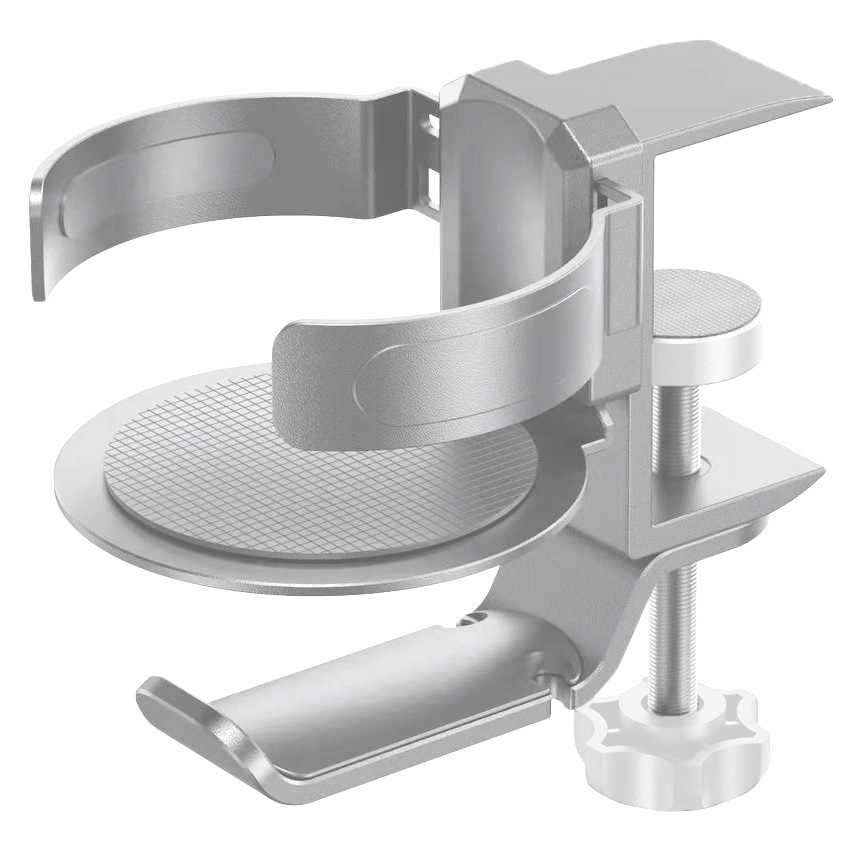 V888-ELOSUNG35655-202507110953-00 Two desktop clip-on cup holders and headphone hanger - adjustable, non-slip silicone, maximum load 15KG(silver) - Image 1