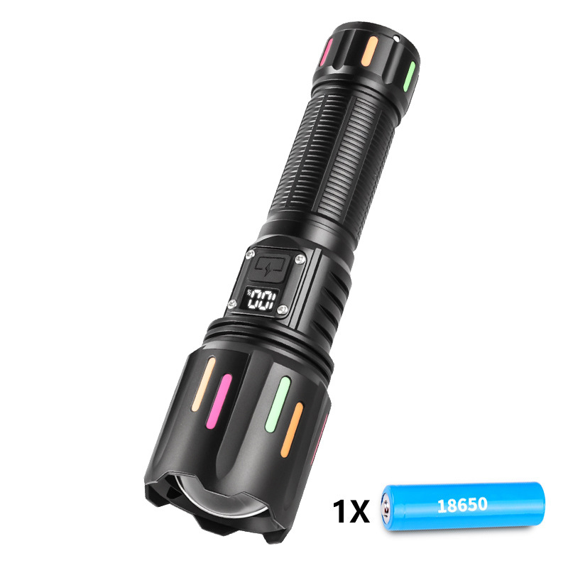 V888-ELOSUNG35709-202507180921-00 30W High Brightness LED Flashlight with Digital Display & Fluorescent Design - USB Rechargeable, 800-1200M Range(black+One 18650 battery) - Image 1
