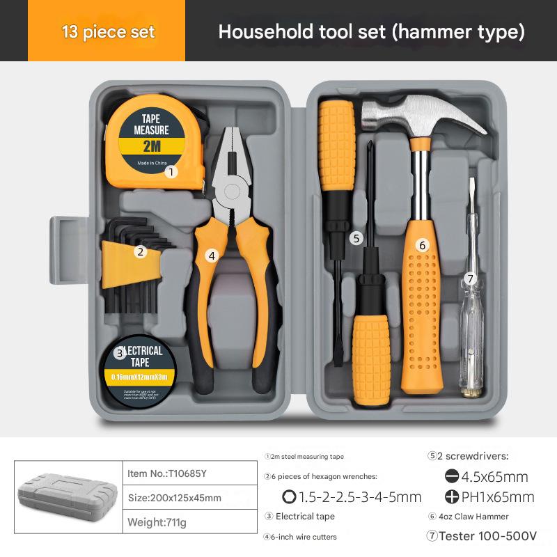 V888-ELOSUNG35751-202507221431-00 13-Piece Essential Household Tool Kit - Compact Home Repair & DIY Set with Storage Case(yellow) - Image 1