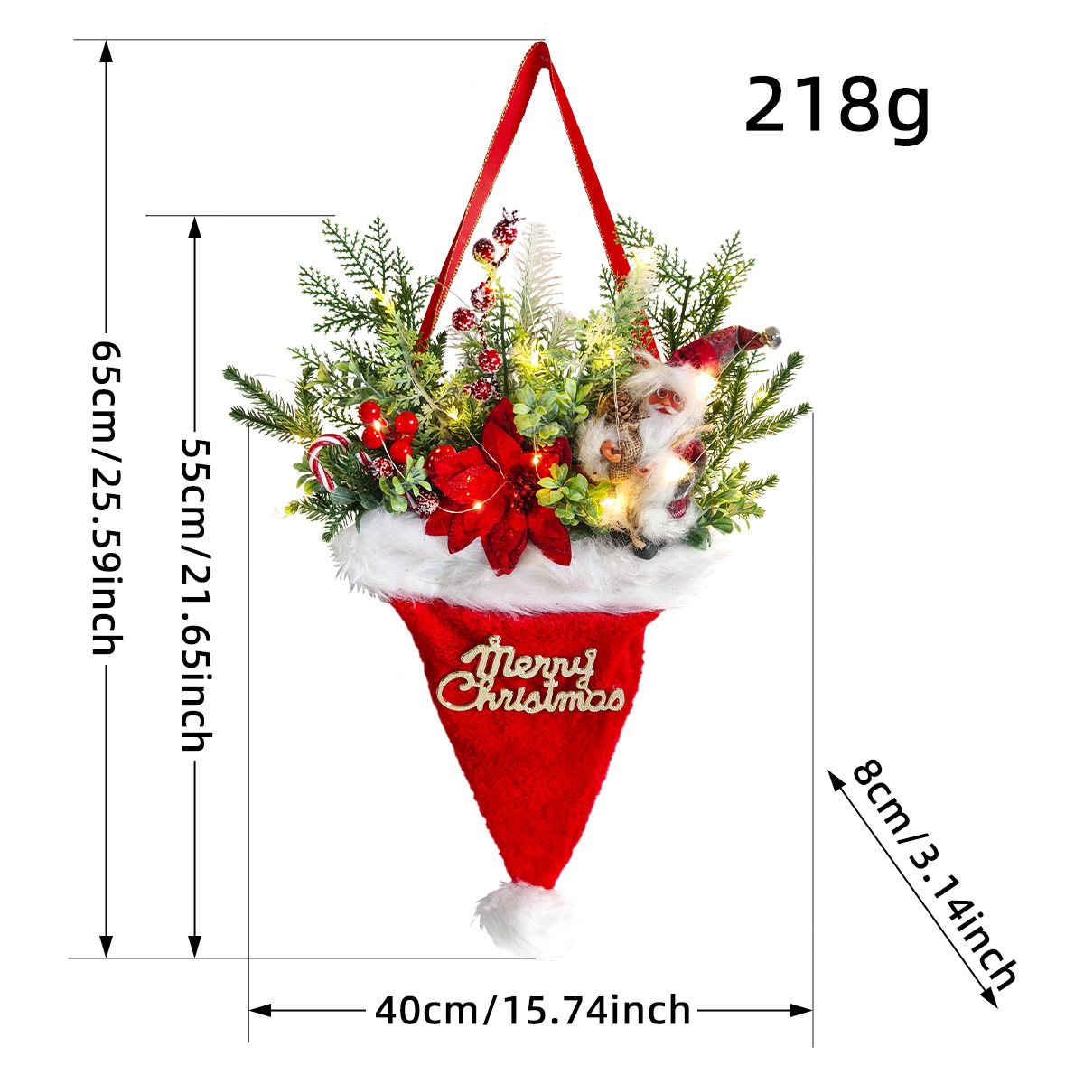 V888-ELOSUNG35801-202507301022-00 Illuminated Santa Hat Door Hanger with Holiday Greenery & Berries - Christmas Wall Decor(red) - Image 1