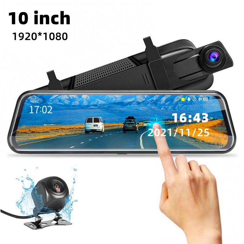 V888-ELOSUNG35863-202508111454-00 10-Inch Dual Lens Dash Cam Mirror - 1080P FHD Touch Screen Car DVR with Rear Camera, Night Vision & G-Sensor(black) - Image 1