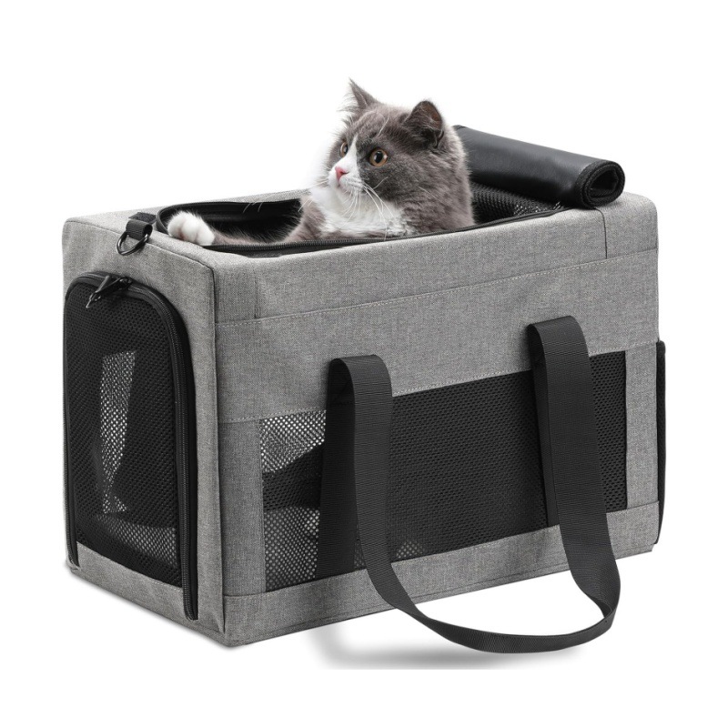 V888-ELOSUNG35869-202508121530-00 Sturdy & Breathable Pet Carrier for Small Cats & Dogs - Collapsible Travel Bag with Steel Frame, Safety Locks & Sunshade(Grey) - Image 1