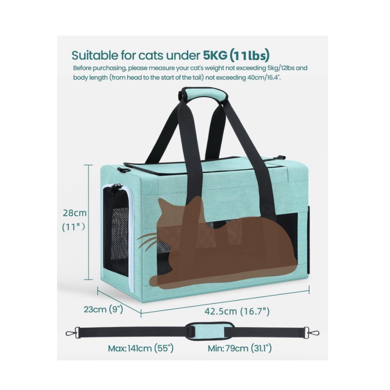 V888-ELOSUNG35871-202508121535-00 Sturdy & Breathable Pet Carrier for Small Cats & Dogs - Collapsible Travel Bag with Steel Frame, Safety Locks & Sunshade(green) - Image 1