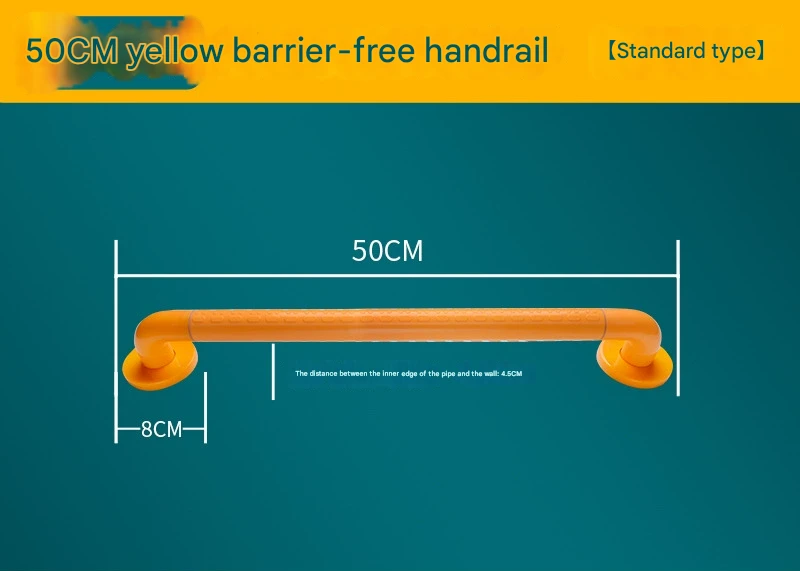 V888-ELOSUNG35929-202508280525-00 2pc Heavy-Duty Anti-Slip Safety Grab Bar with Luminous Rings - Stainless Steel Core Bathroom Handrail(yellow 50cm) - Image 1