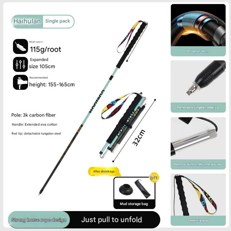 V888-ELOSUNG35934-202508300020-00 Ultralight Carbon Fiber Foldable Trail Running & Hiking Pole(blue Recommended height range 155-165cm) - Image 1