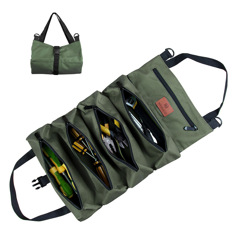 V888-ELOSUNG35993-202509081031-00 Heavy-Duty Canvas Tool Roll Up Bag & Organizer Tote - Multi-Pocket Wrench & Tool Pouch(Green) - Image 1