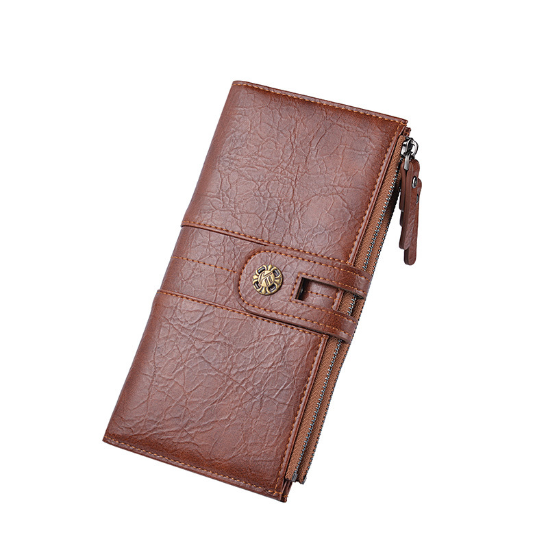 V888-ELOSUNG36026-202507221426-00 Brown Men's Vintage PU Leather Long Wallet - High Capacity Dual Zipper Clutch with Phone & Card Slots - Image 1