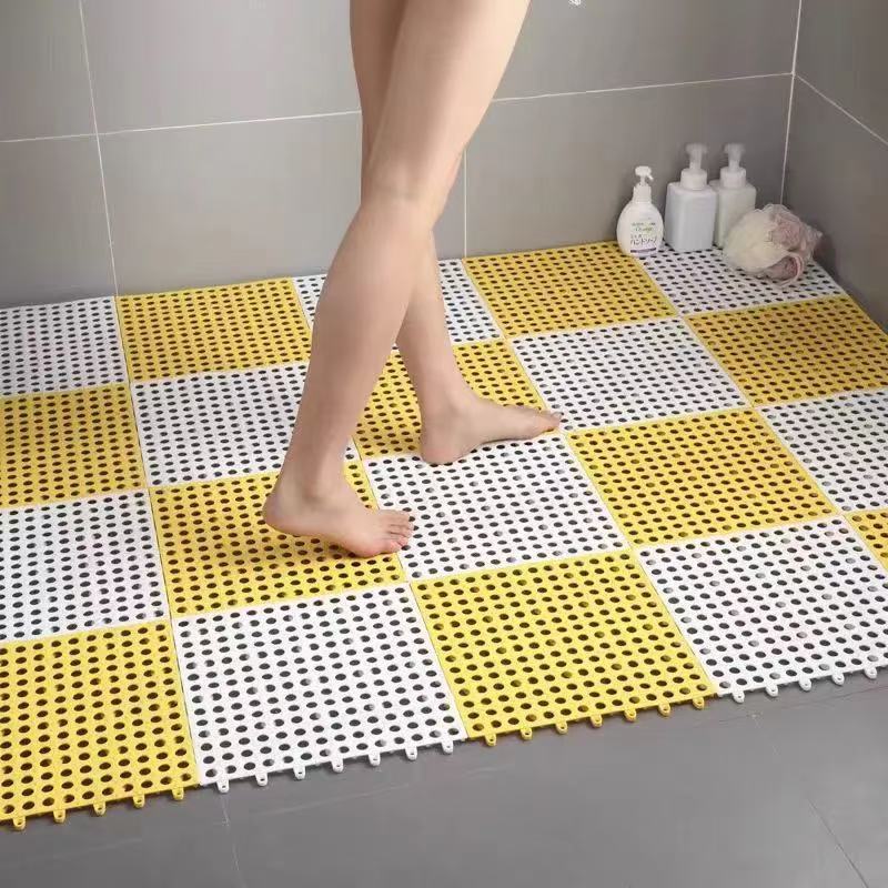 V888-ELOSUNG36094-202507301016-00 White And Yellow DIY Interlocking Non-Slip Floor Tiles - 12-Pack PVC Drainage Mat for Shower & Bathroom Safety - Image 1