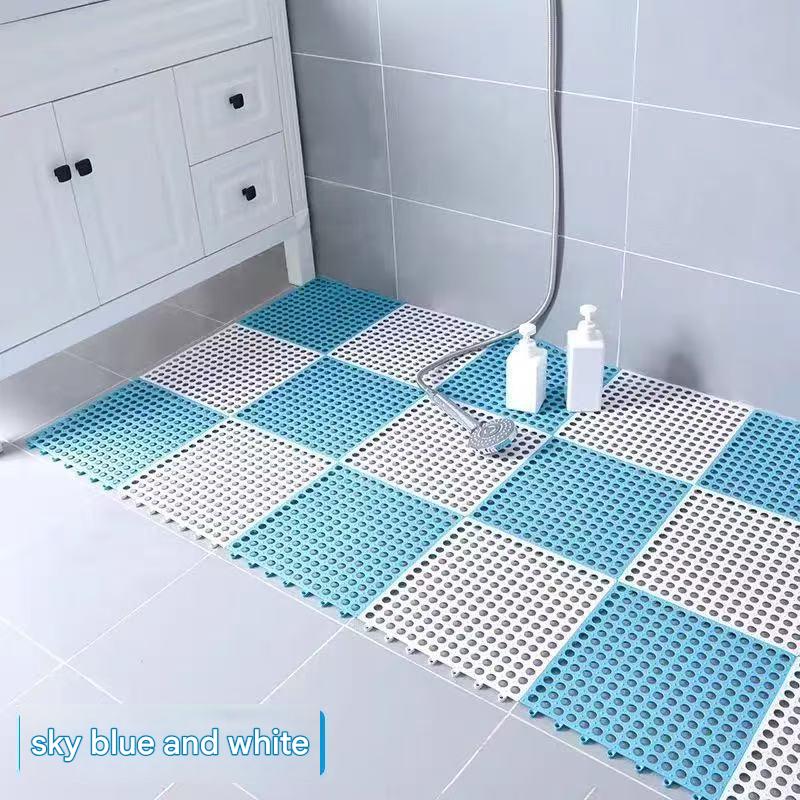 V888-ELOSUNG36095-202507301016-00 Sky Blue And White DIY Interlocking Non-Slip Floor Tiles - 12-Pack PVC Drainage Mat for Shower & Bathroom Safety - Image 1
