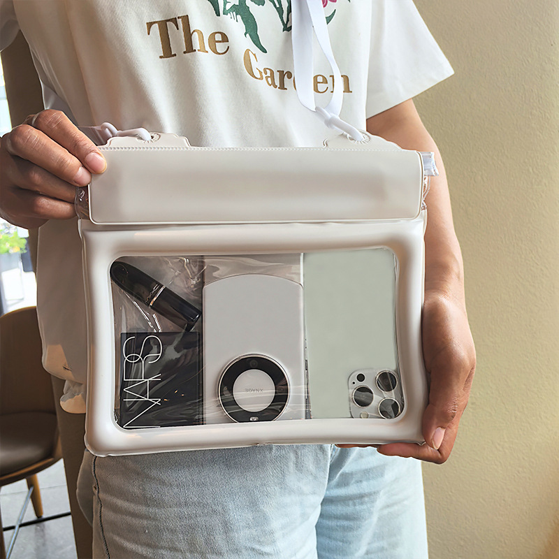 V888-ELOSUNG36142-202508051616-00 2 Pcs White Cute Floating Waterproof Pouch - Touch-Sensitive Screen & Adjustable Strap - Image 1