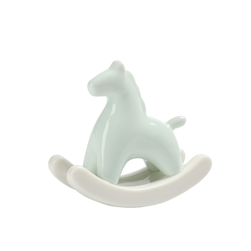 V888-ELOSUNG36157-202508051620-00 Light Green Modern Ceramic Rocking Horse Ornament - Cute Porcelain Figurine for Desk & Shelf Decor - Image 1