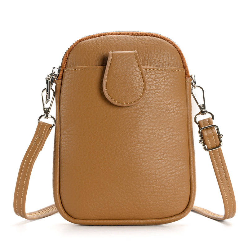 V888-ELOSUNG36287-202508141915-00 Brown Chic Crossbody Phone Bag - Womens PU Leather Mini Shoulder Purse with Adjustable Strap - Image 1