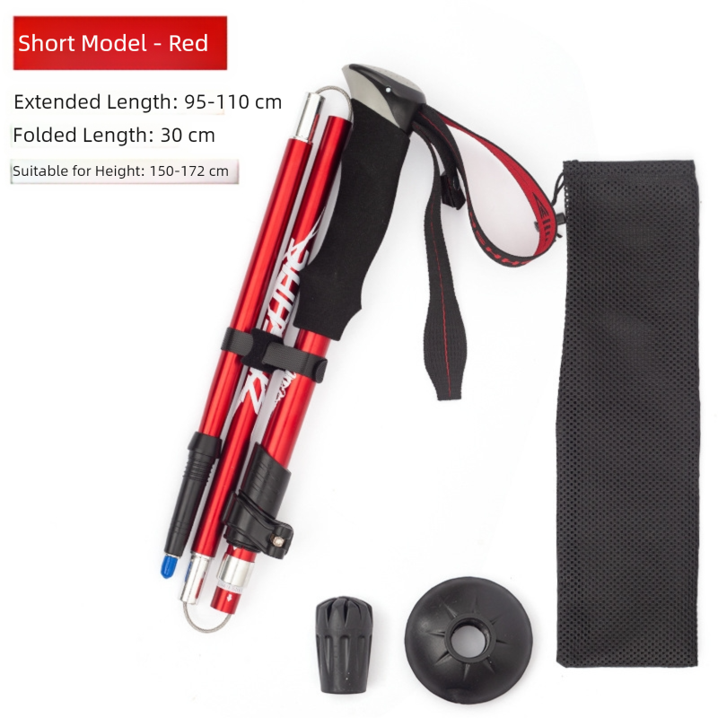 V888-ELOSUNG36297-202508191011-00 Short Red Ultralight Foldable Hiking Pole - Adjustable Aluminium Trekking Stick with EVA Grip for Outdoor Walking & Climbing - Image 1