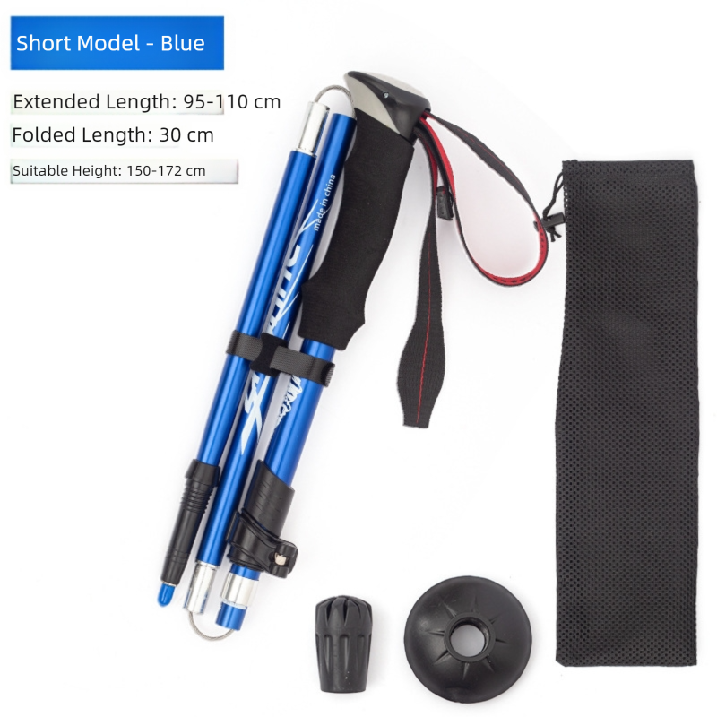 V888-ELOSUNG36298-202508191011-00 Short Blue Ultralight Foldable Hiking Pole - Adjustable Aluminium Trekking Stick with EVA Grip for Outdoor Walking & Climbing - Image 1