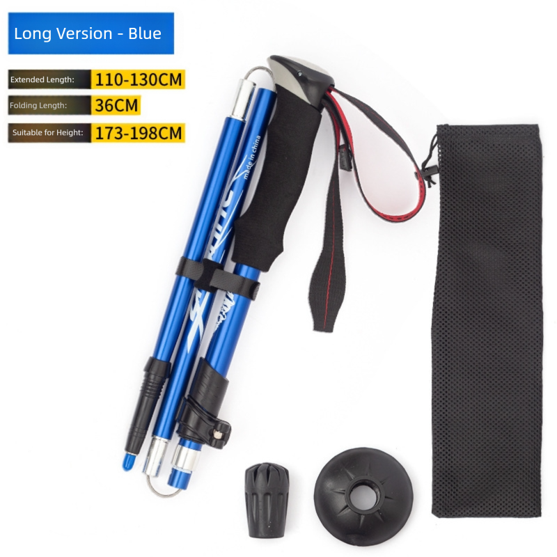 V888-ELOSUNG36301-202508191011-00 Long Blue Ultralight Foldable Hiking Pole - Adjustable Aluminium Trekking Stick with EVA Grip for Outdoor Walking & Climbing - Image 1