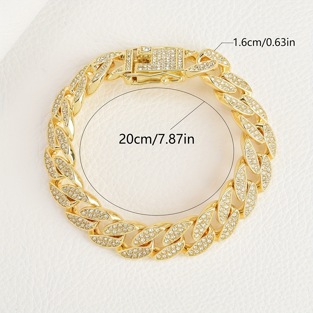 V888-ELOSUNG36308-202508191025-00 Gold 16mm Iced Out Cuban Link Bracelet - Heavy Paved Rhinestone Hip Hop Chain for Men - Image 1