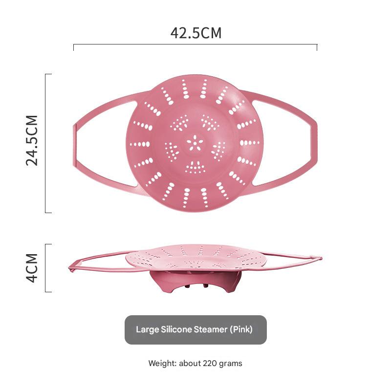 V888-ELOSUNG36315-202508191015-00 Large Pink Flexible Silicone Steamer Basket with Heat-Resistant Handles - Food-Grade Vegetable Steamer Insert for Pots & Pans - Image 1