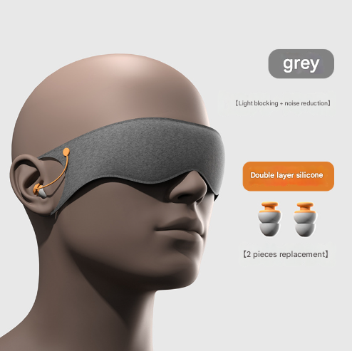 V888-ELOSUNG36343-202508300020-00 Grey 2-in-1 Blackout Sleep Mask with Integrated Noise Reducing Earplugs for Undisturbed Rest - Image 1