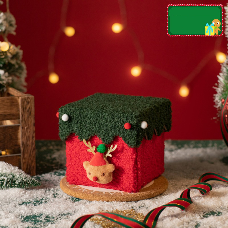 V888-ELOSUNG36487-202509121004-00 Red and Green Luxe Plush Christmas Gift Box - Decorative Holiday Treat Box with Snowy Trim - Image 1