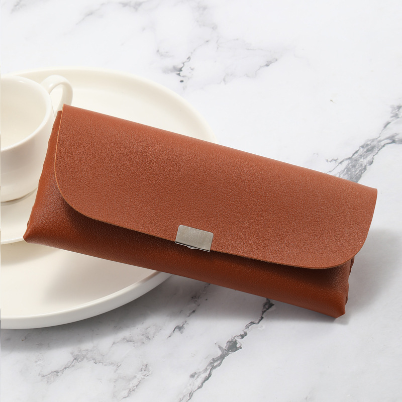 V888-ELOSUNG36508-202509221010-00 Brown Sleek PU Leather Eyeglass Pouch Set (3-Pack) - Slim Protective Case for Sunglasses - Image 1