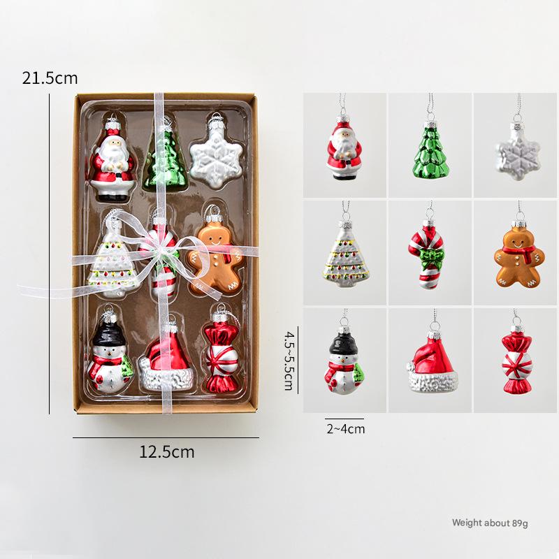 V888-ELOSUNG36510-202509220945-00 Style A Colorful Charming Miniature Glass Christmas Ornament Set - 9pc Classic Holiday Figures - Image 1