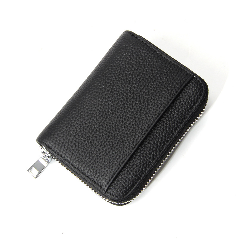 V888-ELOSUNG37002-202509081110-00 Genuine Leather RFID Blocking Accordion Card Holder & Coin Purse - Large Capacity Zip Wallet(black) - Image 1